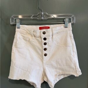 GUESS White High-Rise Button Fly Denim Shorts